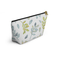Watercolor Tossed Leaves Accessory Pouch w T-bottom in Aqua